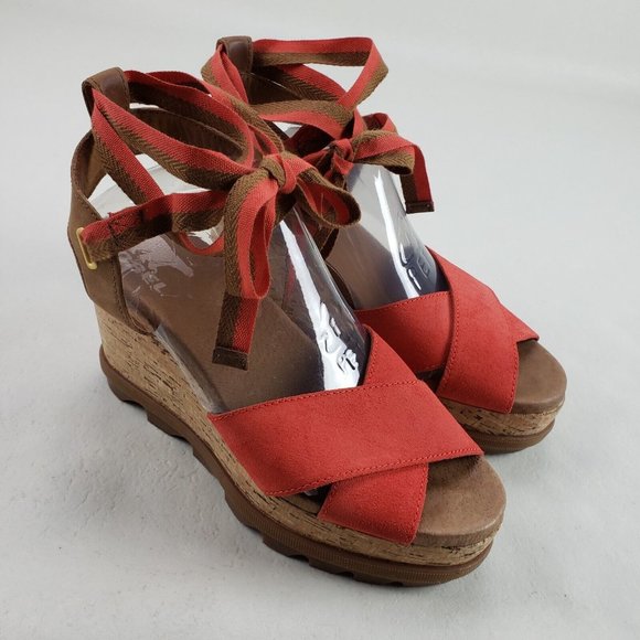 Sorel Orange and Brown Ankke Wrap Sandals 8 - Picture 2 of 13